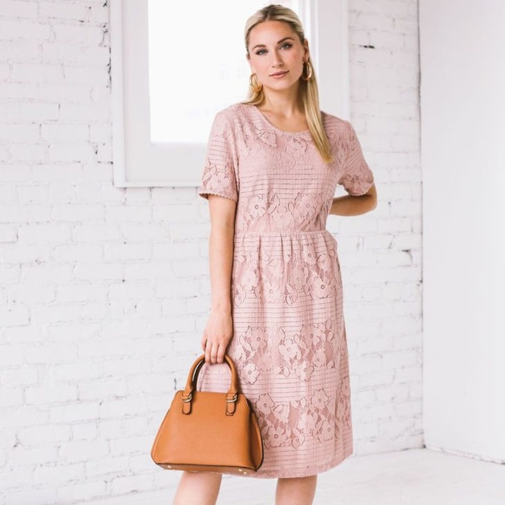 Roolee Pink Lace Midi Dress (medium)